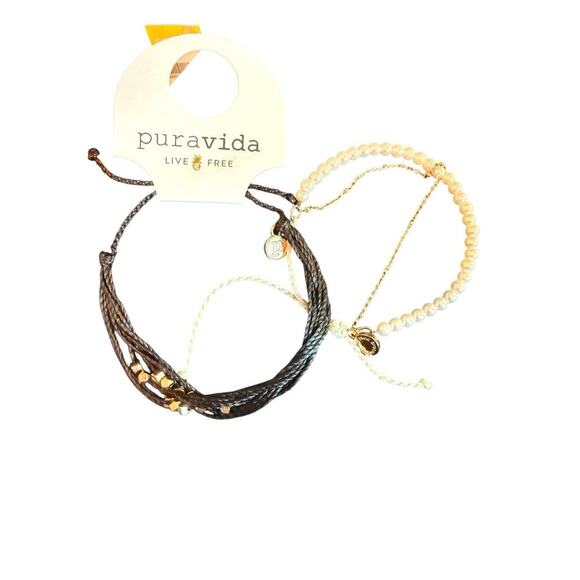 Pura Vida 2 Bracelet Set Gold Beads Pearl Beach‎ Boho Casual Classic - Picture 2 of 5